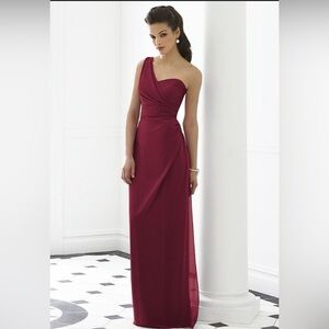 NWT After Six 6646 One Shoulder Burgundy Maxi Bridesmaid Dress Size 8